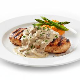 Куриный стейк с сливочно-грибным соусом